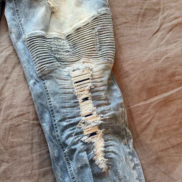 Makobi Jeans Moto Biker Slim Fit Distressed Denim Naxos 42x32 Hip Hop Streetwear - Picture 9 of 15